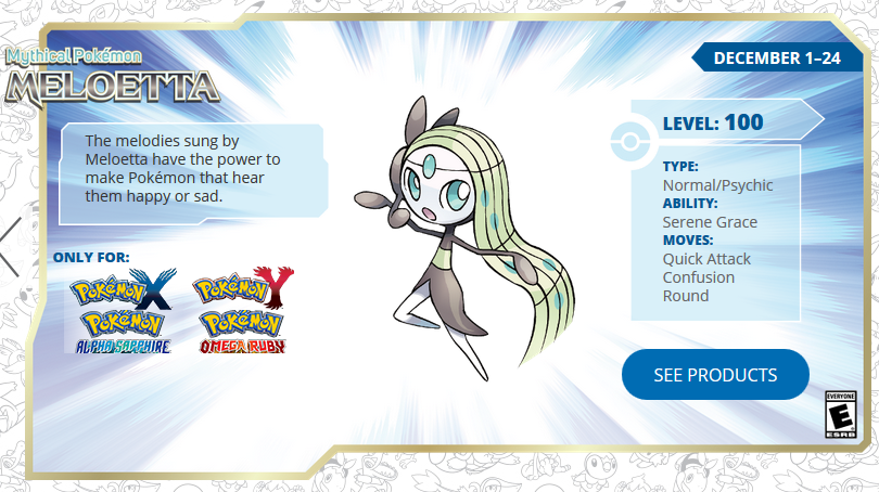 Pokémon 20th Anniversary Meloetta • OT: GF • ID No. 12016 • North Amer