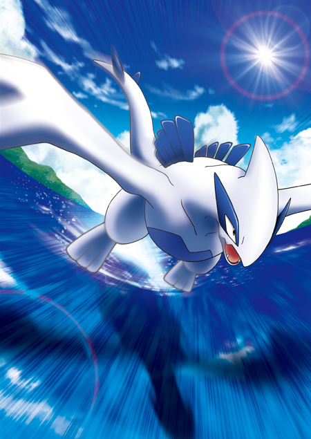 Close up of the Pokémon lugia focusing on the feet in a blue sky background