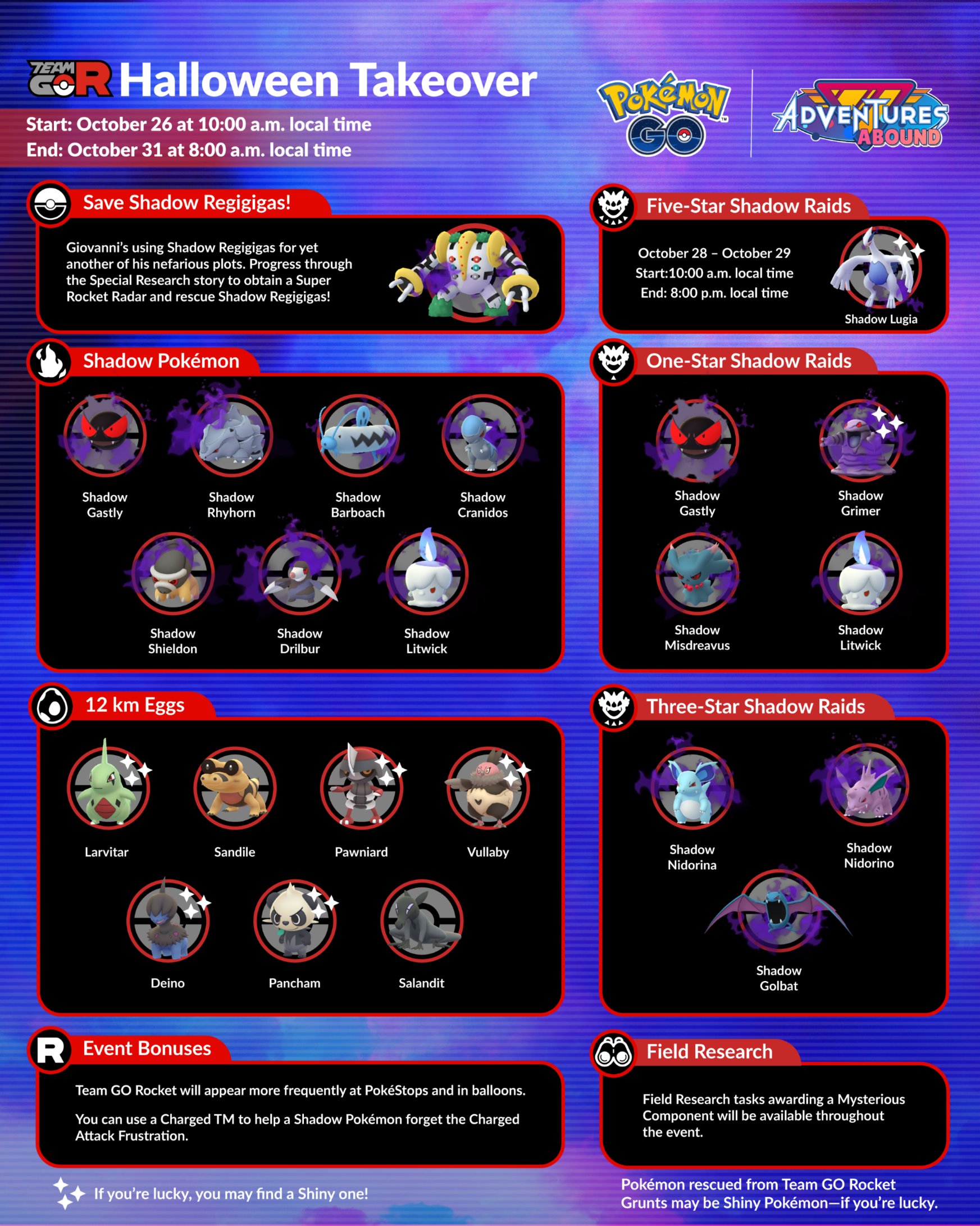 Team GO Rocket Takeover (October 2023): Shiny Shadow Lugia and Shadow  Regigigas!