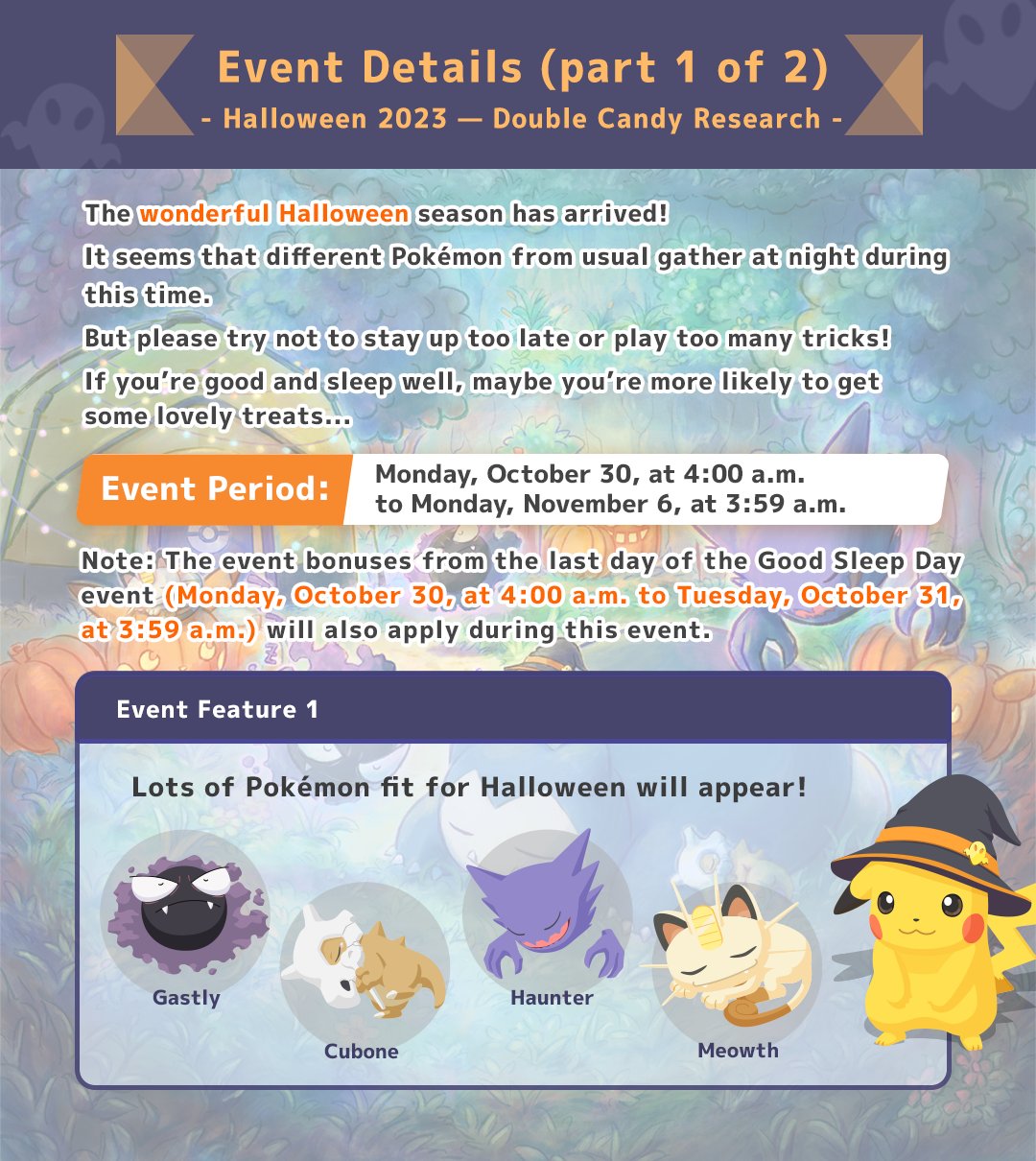 Halloween 2023 — Double Candy Research – Pokémon Sleep Official